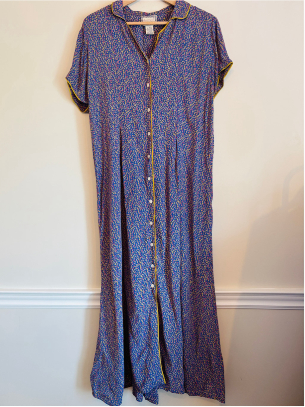 Vintage April Cornell Calico Button Front Floral Maxi Dress Size L Cottagecore
